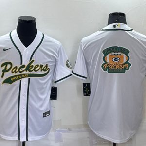 Men Green Bay Packers White Team Big Logo With Patch Cool Base Stitched Baseball Jersey