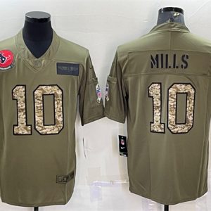 Men Houston Texans #10 Davis Mills Olive/Camo Salute To Service Limited Stitched Jersey