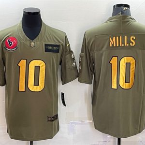 Men Houston Texans #10 Davis Mills Olive/Gold Salute To Service Limited Stitched Jersey