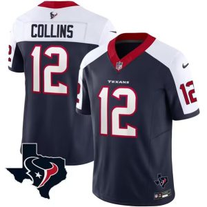 Men Houston Texans #12 Nico Collins White/Navy 2023 F.U.S.E. Vapor Untouchable Limited Football Stitched Jersey