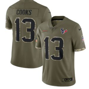 Men Houston Texans #13 Brandin Cooks 2022 Olive Salute To Service Limited Stitched Jersey