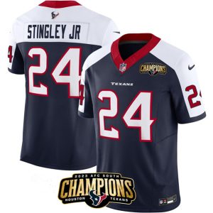 Men Houston Texans #24 Derek Stingley Jr. Navy/White 2023 F.U.S.E. With AFC South Champions Patch And Team Logo Patch Limited Football Stitched Jersey