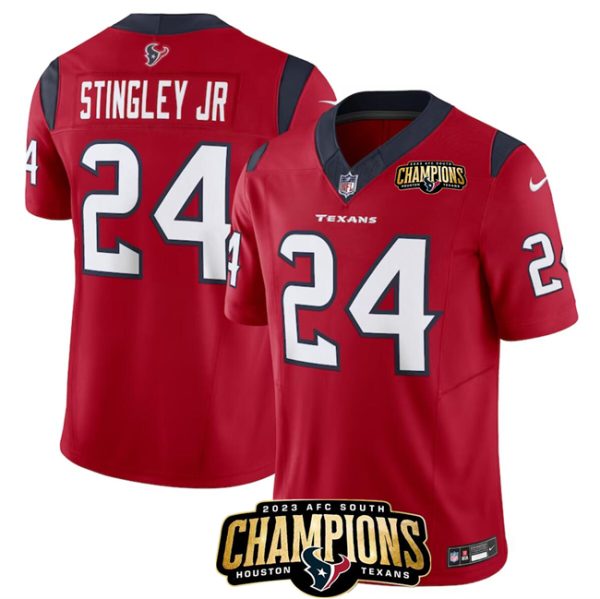 Men Houston Texans #24 Derek Stingley Jr. Red 2023 F.U.S.E. AFC South Champions Patch Vapor Untouchable Limited Football Stitched Jersey