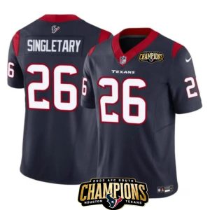 Men Houston Texans #26 Devin Singletary Navy 2023 F.U.S.E. AFC South Champions Patch Vapor Untouchable Limited Football Stitched Jersey