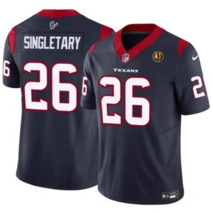 Men Houston Texans #26 Devin Singletary Navy 2023 F.U.S.E. With John Madden Patch Vapor Limited Football Stitched Jersey