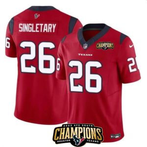 Men Houston Texans #26 Devin Singletary Red 2023 F.U.S.E. AFC South Champions Patch Vapor Untouchable Limited Football Stitched Jersey