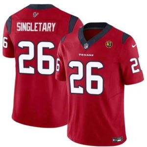 Men Houston Texans #26 Devin Singletary Red 2023 F.U.S.E. With John Madden Patch Vapor Limited Football Stitched Jersey