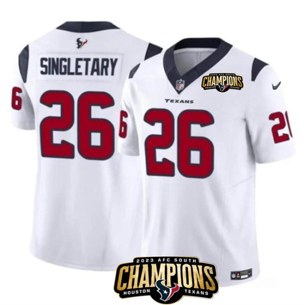 Men Houston Texans #26 Devin Singletary White 2023 F.U.S.E. AFC South Champions Patch Vapor Untouchable Limited Football Stitched Jersey