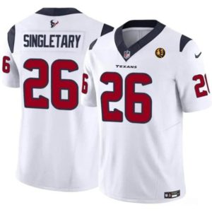 Men Houston Texans #26 Devin Singletary White 2023 F.U.S.E. With John Madden Patch Vapor Limited Football Stitched Jersey