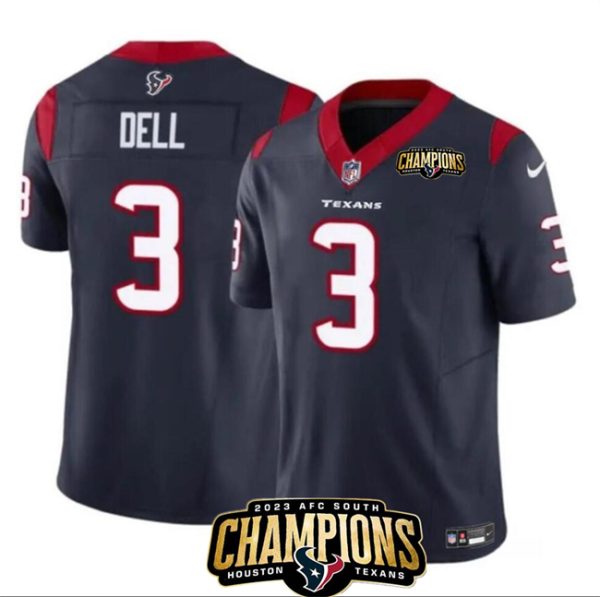 Men Houston Texans #3 Tank Dell Navy 2023 F.U.S.E. AFC South Champions Patch Vapor Untouchable Limited Football Stitched Jersey