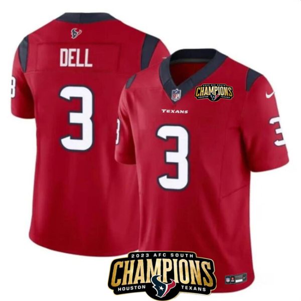 Men Houston Texans #3 Tank Dell Red 2023 F.U.S.E. AFC South Champions Patch Vapor Untouchable Limited Football Stitched Jersey