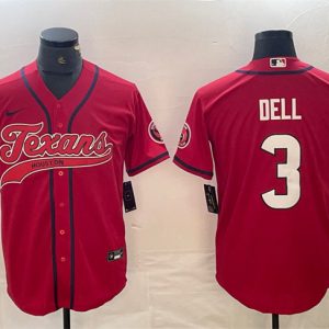 Men Houston Texans #3 Tank Dell Red With Patch Cool Base Stitched Baseball Jersey