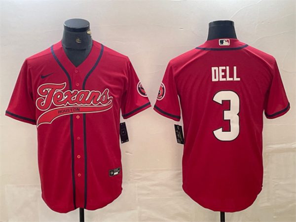 Men Houston Texans #3 Tank Dell Red With Patch Cool Base Stitched Baseball Jersey