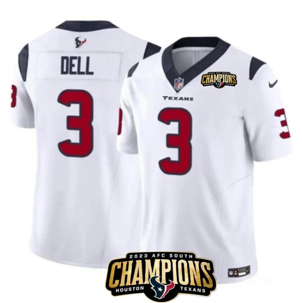 Men Houston Texans #3 Tank Dell White 2023 F.U.S.E. AFC South Champions Patch Vapor Untouchable Limited Football Stitched Jersey