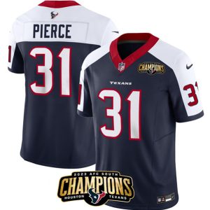 Men Houston Texans #31 Dameon Pierce Navy/White 2023 F.U.S.E. With AFC South Champions Patch And Team Logo Patch Limited Football Stitched Jersey