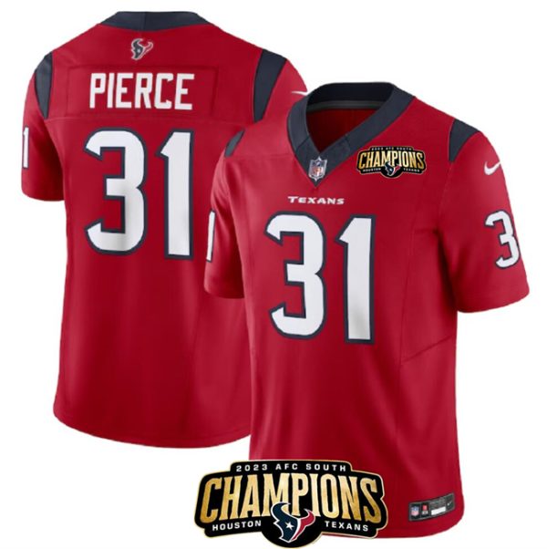 Men Houston Texans #31 Dameon Pierce Red 2023 F.U.S.E. AFC South Champions Patch Vapor Untouchable Limited Football Stitched Jersey