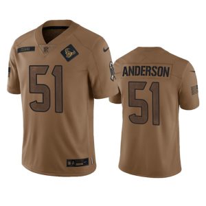 Men Houston Texans #51 Will Anderson Jr. 2023 Brown Salute To Service Limited Football Stitched Jersey