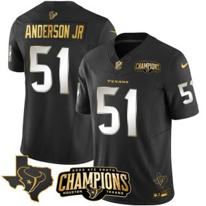 Men Houston Texans #51 Will Anderson Jr. Black Golden 2023 F.U.S.E. With AFC South Champions Patch And Team Logo Patch Limited Stitched Jersey