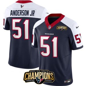 Men Houston Texans #51 Will Anderson Jr. Navy/White 2023 F.U.S.E. With AFC South Champions Patch And Team Logo Patch Limited Football Stitched Jersey