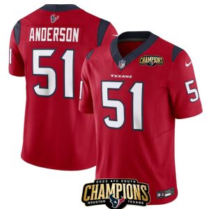 Men Houston Texans #51 Will Anderson Jr. Red 2023 F.U.S.E. AFC South Champions Patch Vapor Untouchable Limited Football Stitched Jersey