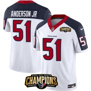 Men Houston Texans #51 Will Anderson Jr. White/Navy 2023 F.U.S.E. With AFC South Champions Patch And Team Logo Patch Limited Football Stitched Jersey