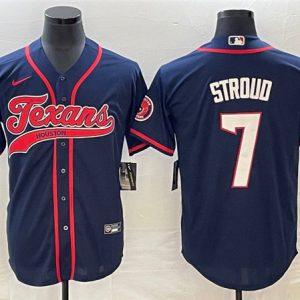 Men Houston Texans #7 C.J. Stroud Navy With Patch Cool Base Stitched Baseball Jersey