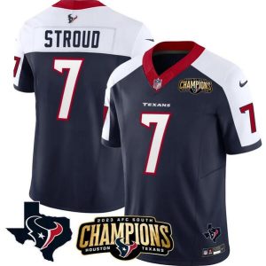 Men Houston Texans #7 C.J. Stroud Navy/White 2023 F.U.S.E. AFC South Champions Patch And Team Logo Patch Vapor Untouchable Limited Stitched Jersey