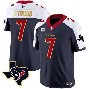 Men Houston Texans #7 C.J. Stroud Navy/White 2023 F.U.S.E. With 1-Star C And Team Logo Patch Limited Football Stitched Jersey