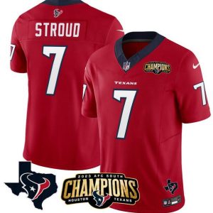 Men Houston Texans #7 C.J. Stroud Red 2023 F.U.S.E. AFC South Champions Patch And Team Logo Patch Vapor Untouchable Limited Football Stitched Jersey