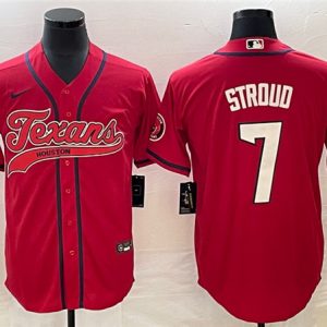 Men Houston Texans #7 C.J. Stroud Red With Patch Cool Base Stitched Baseball Jersey