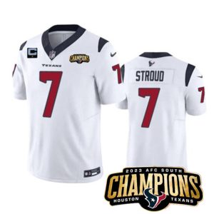 Men Houston Texans #7 C.J. Stroud White 2023 F.U.S.E. With 1-Star C Patch And AFC South Champions Patch Vapor Untouchable Limited Stitched Jersey