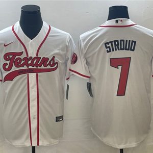 Men Houston Texans #7 C.J. Stroud White With Patch Cool Base Stitched Baseball Jersey