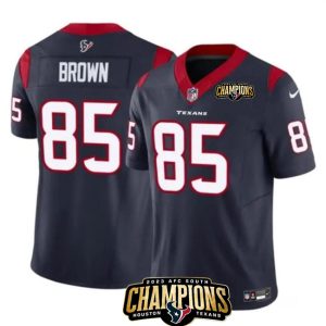 Men Houston Texans #85 Noah Brown Navy 2023 F.U.S.E. AFC South Champions Patch Vapor Untouchable Limited Football Stitched Jersey