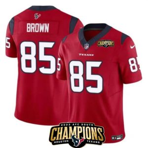 Men Houston Texans #85 Noah Brown Red 2023 F.U.S.E. AFC South Champions Patch Vapor Untouchable Limited Football Stitched Jersey