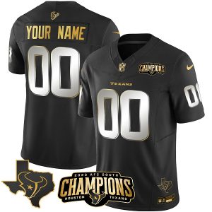 Men Houston Texans Active Player Custom Black Golden 2023 F.U.S.E. AFC South Champions Patch And Team Logo Patch Limited Football Stitched Jersey