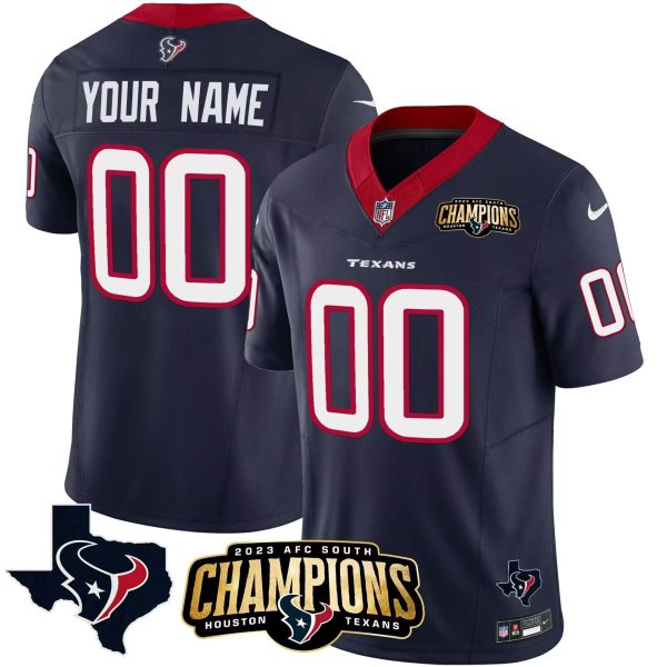 Men Houston Texans Active Player Custom Navy 2023 F.U.S.E. AFC South Champions Patch And Team Logo Patch Limited Football Stitched Jersey