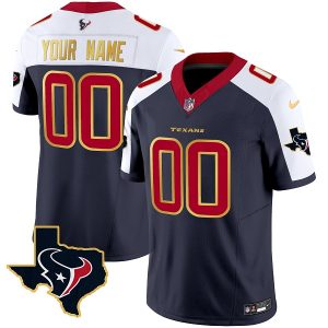 Men Houston Texans Active Player Custom Navy/White 2023 F.U.S.E. With Team Logo Patch Limited Football Stitched Jersey