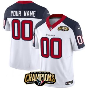 Men Houston Texans Active Player Custom White/Navy 2023 F.U.S.E. AFC South Champions Patch Vapor Limited Football Stitched Jersey