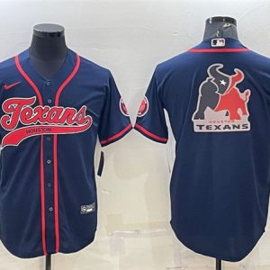 Men Houston Texans Navy Team Big Logo With Patch Cool Base Stitched Baseball Jersey