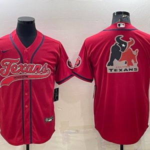 Men Houston Texans Red Team Big Logo With Patch Cool Base Stitched Baseball Jersey