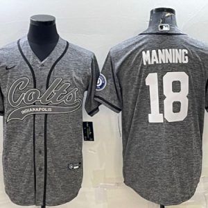 Men Indianapolis Colts #18 Peyton Manning Gray With Patch Cool Base Stitched Baseball Jersey