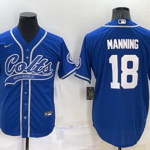 Men Indianapolis Colts #18 Peyton Manning Royal Cool Base Stitched Baseball Jersey