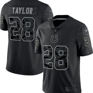 Men Indianapolis Colts #28 Jonathan Taylor Black Reflective Limited Stitched Football Jersey