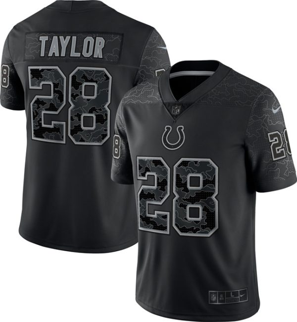 Men Indianapolis Colts #28 Jonathan Taylor Black Reflective Limited Stitched Football Jersey