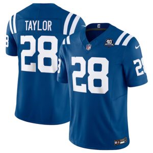 Men Indianapolis Colts #28 Jonathan Taylor Blue 2023 F.U.S.E 40th Anniversary Vapor Untouchable Football Stitched Jersey