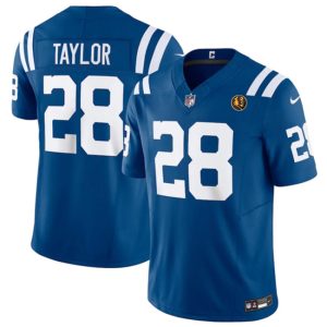 Men Indianapolis Colts #28 Jonathan Taylor Blue 2023 F.U.S.E. With John Madden Patch Vapor Limited Football Stitched Jersey