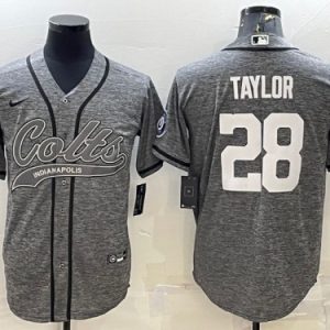 Men Indianapolis Colts #28 Jonathan Taylor Gray With Patch Cool Base Stitched Baseball Jersey