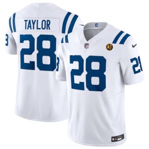 Men Indianapolis Colts #28 Jonathan Taylor White 2023 F.U.S.E. With John Madden Patch Vapor Limited Football Stitched Jersey