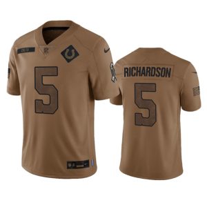 Men Indianapolis Colts #5 Anthony Richardson 2023 Brown Salute To Sertvice Limited Football Stitched Jersey