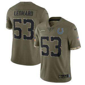 Men Indianapolis Colts #53 Shaquille Leonard 2022 Olive Salute To Service Limited Stitched Jersey